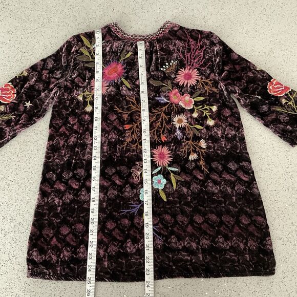 Johnny Was Silk Blend Ulla Velvet Easy V-neck Gypsy Boho Resort Purple Top XXS - Picture 7 of 12